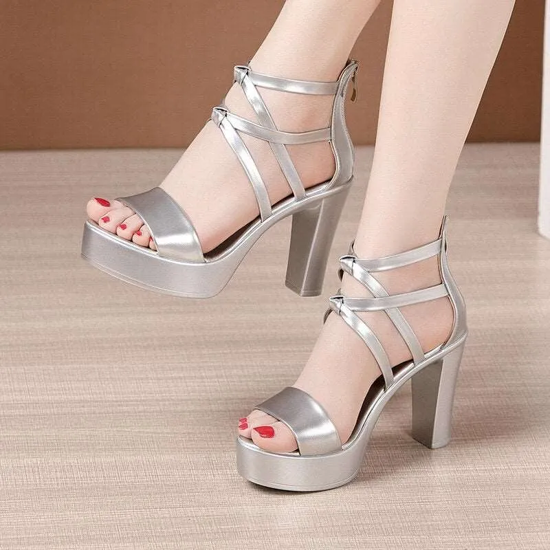 Big Size 34-43 Block designer Platform heels for women Sandals Wedding Shoes 2023 Summer High Heels Gladiator Sandals Patent Leather