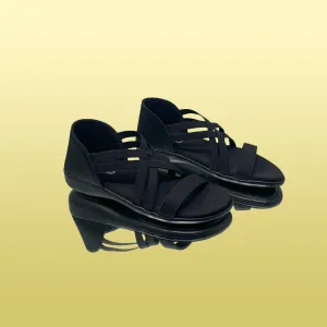 Black Mesh Cross-Strap Sandals