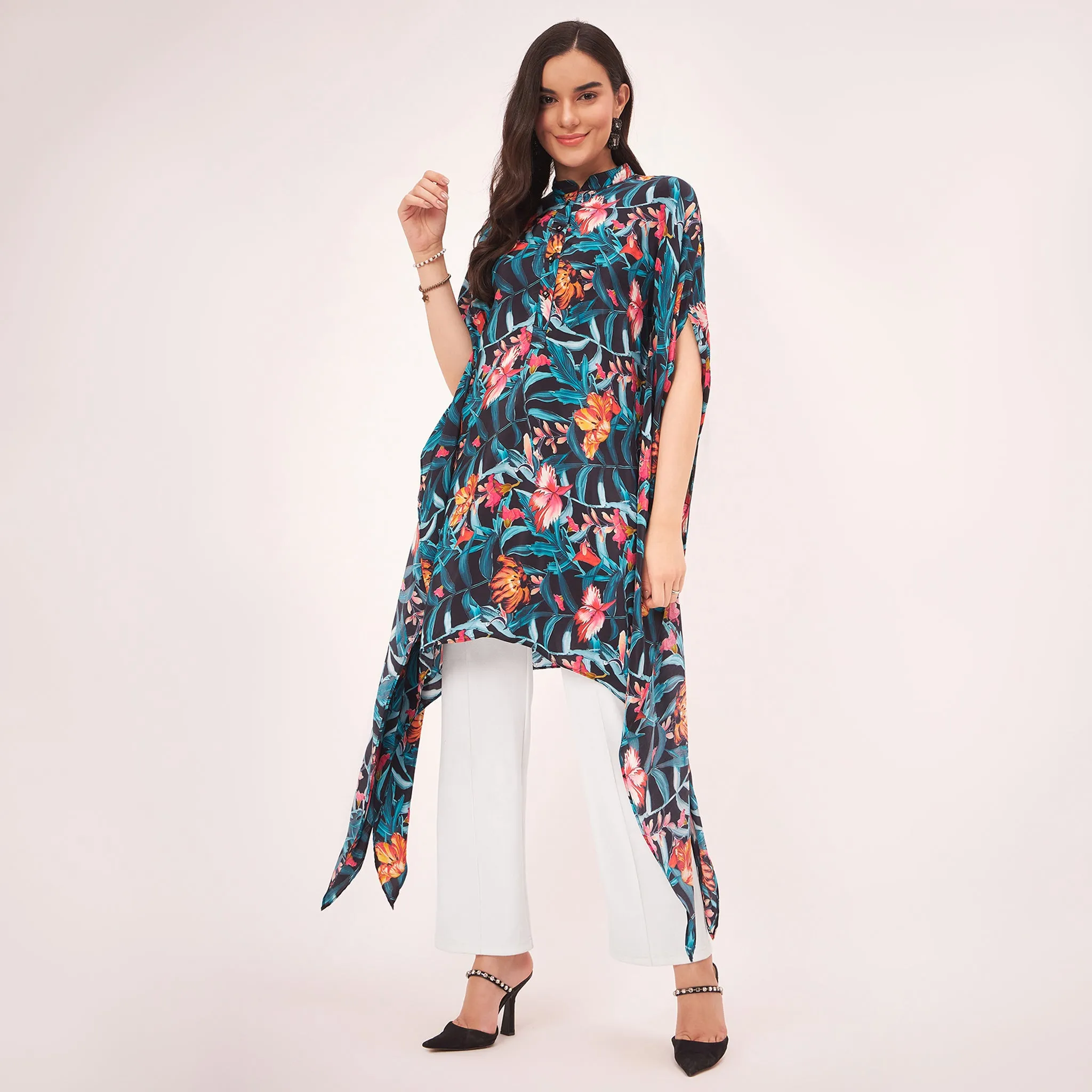 Black Tropical Print Tunic