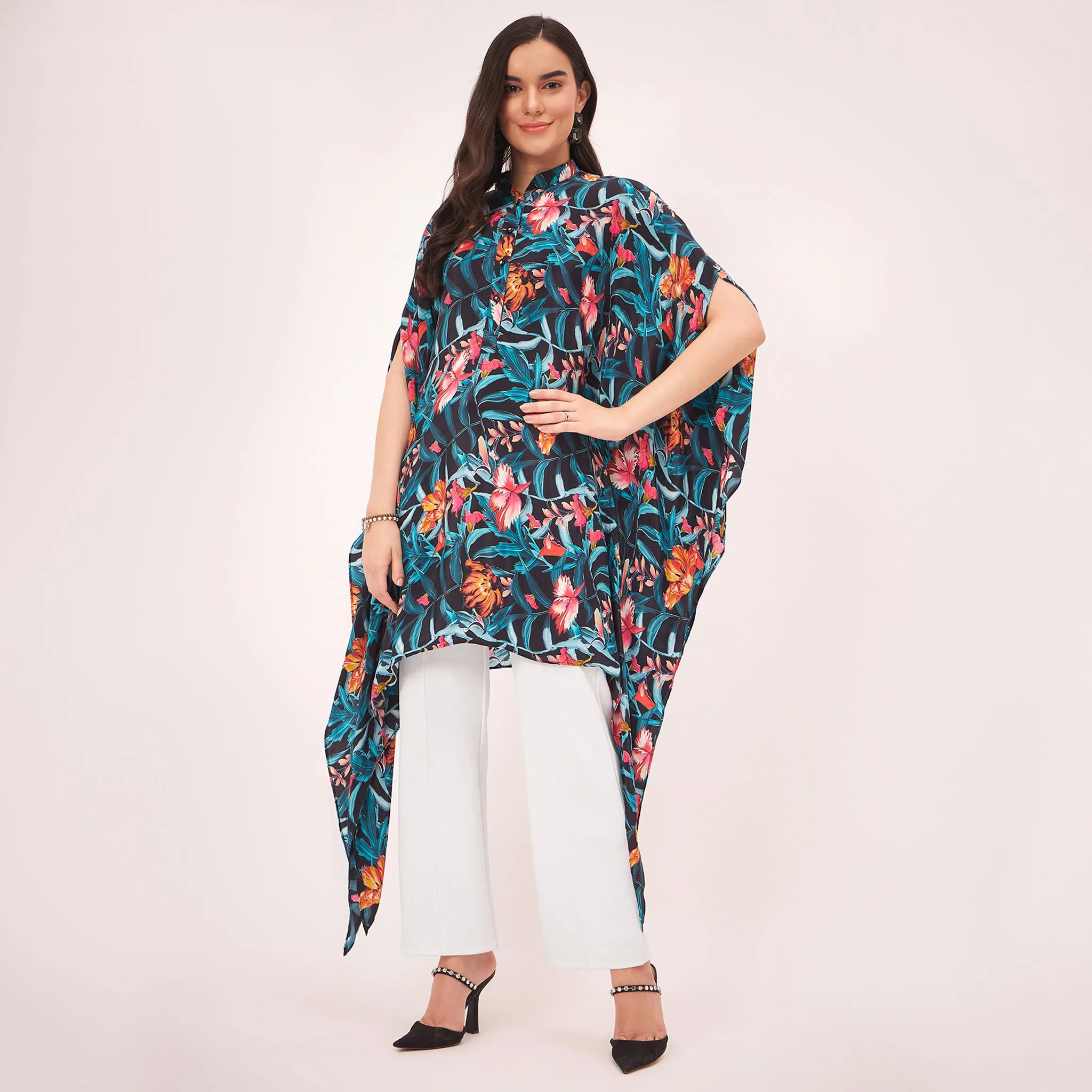 Black Tropical Print Tunic