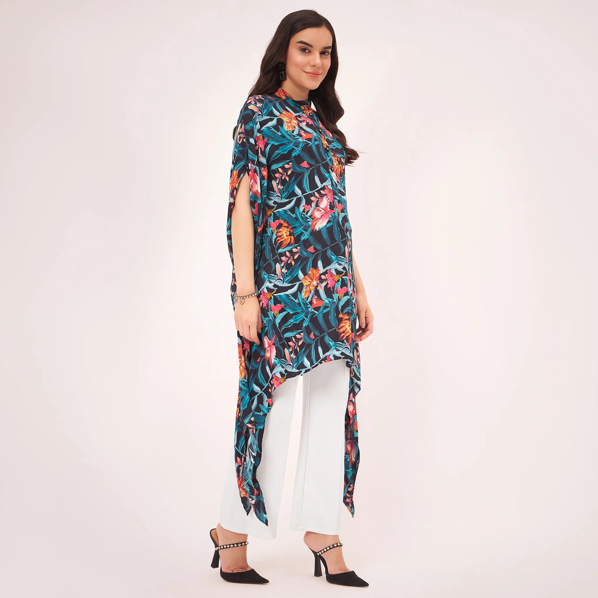 Black Tropical Print Tunic