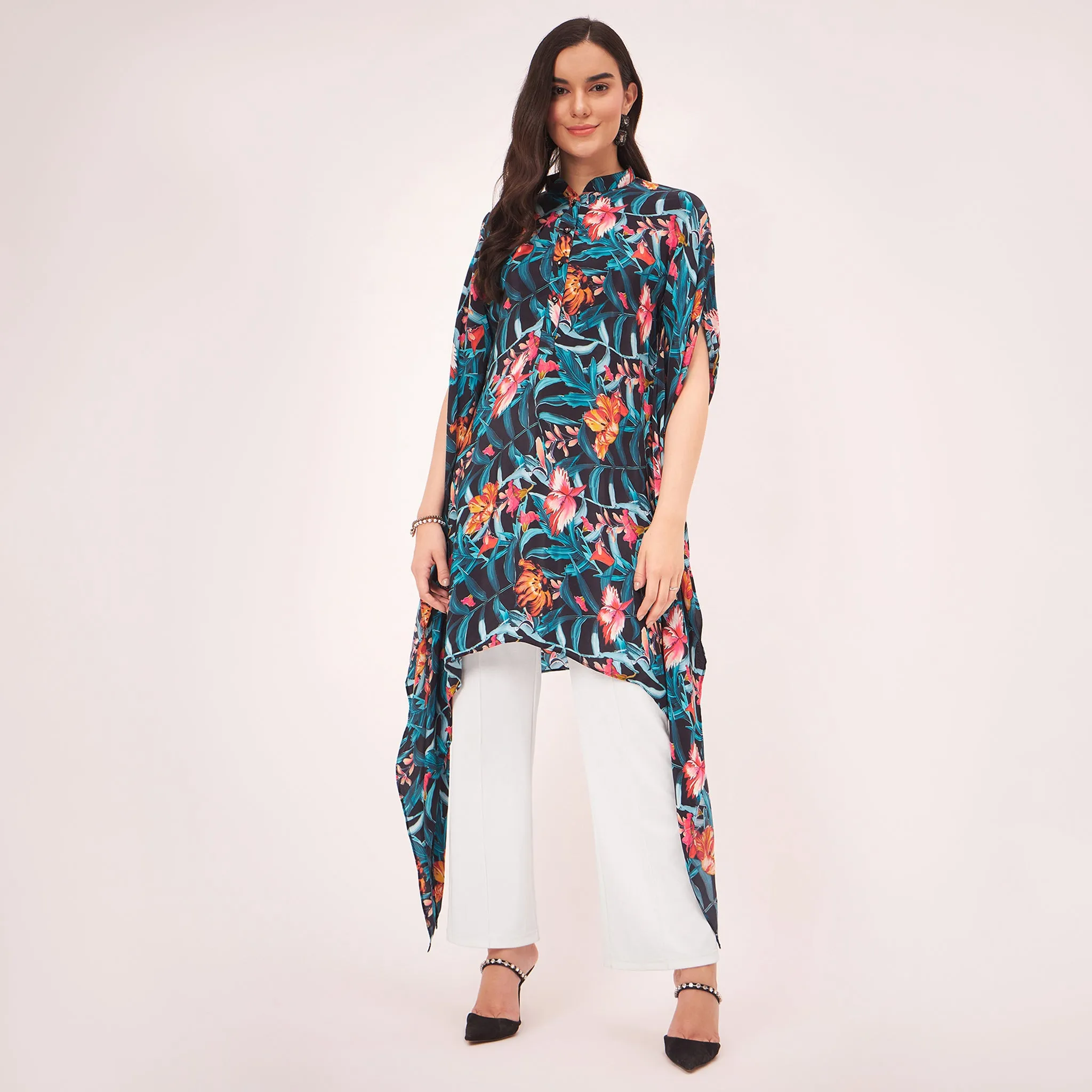 Black Tropical Print Tunic