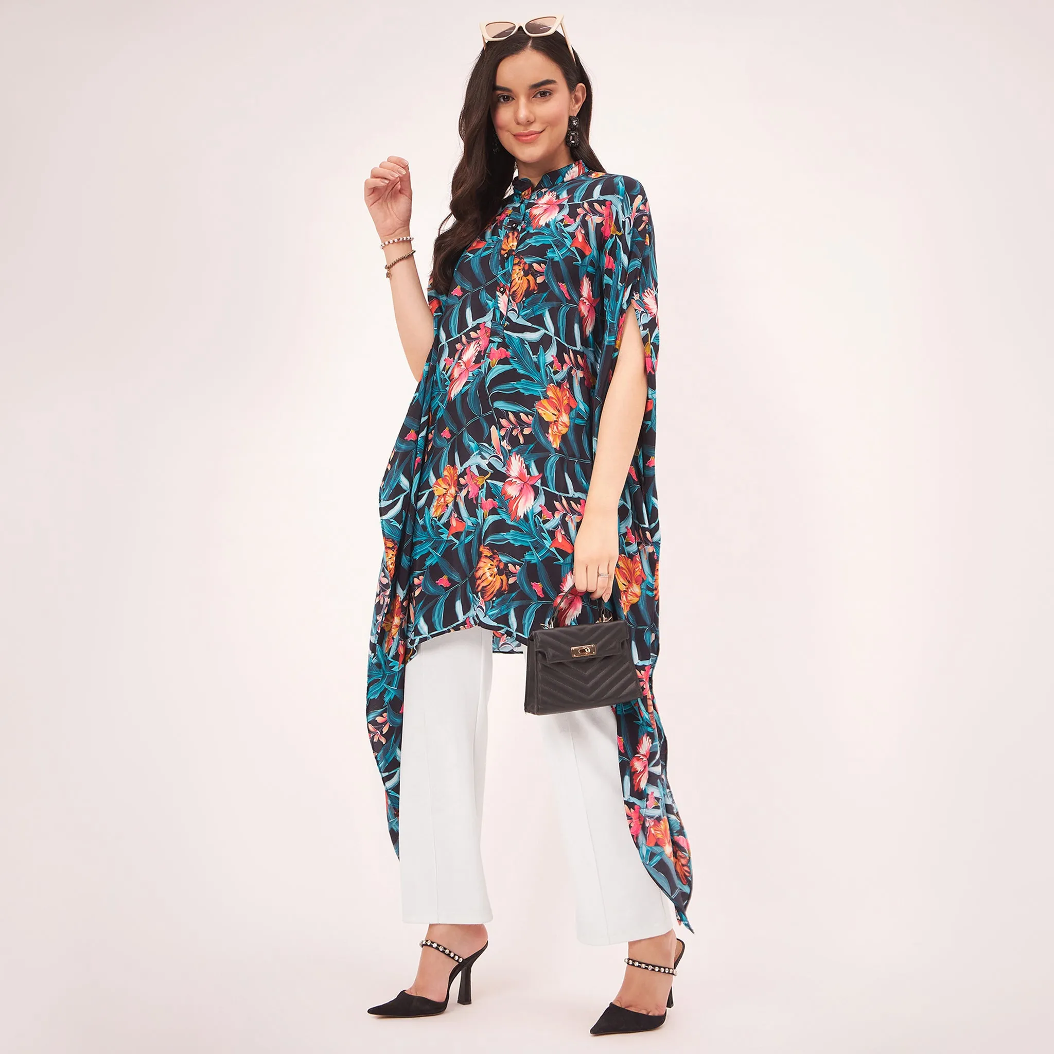Black Tropical Print Tunic