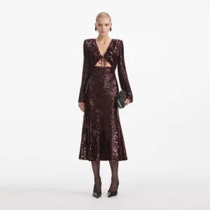 Burgundy Sequin Midi Dress