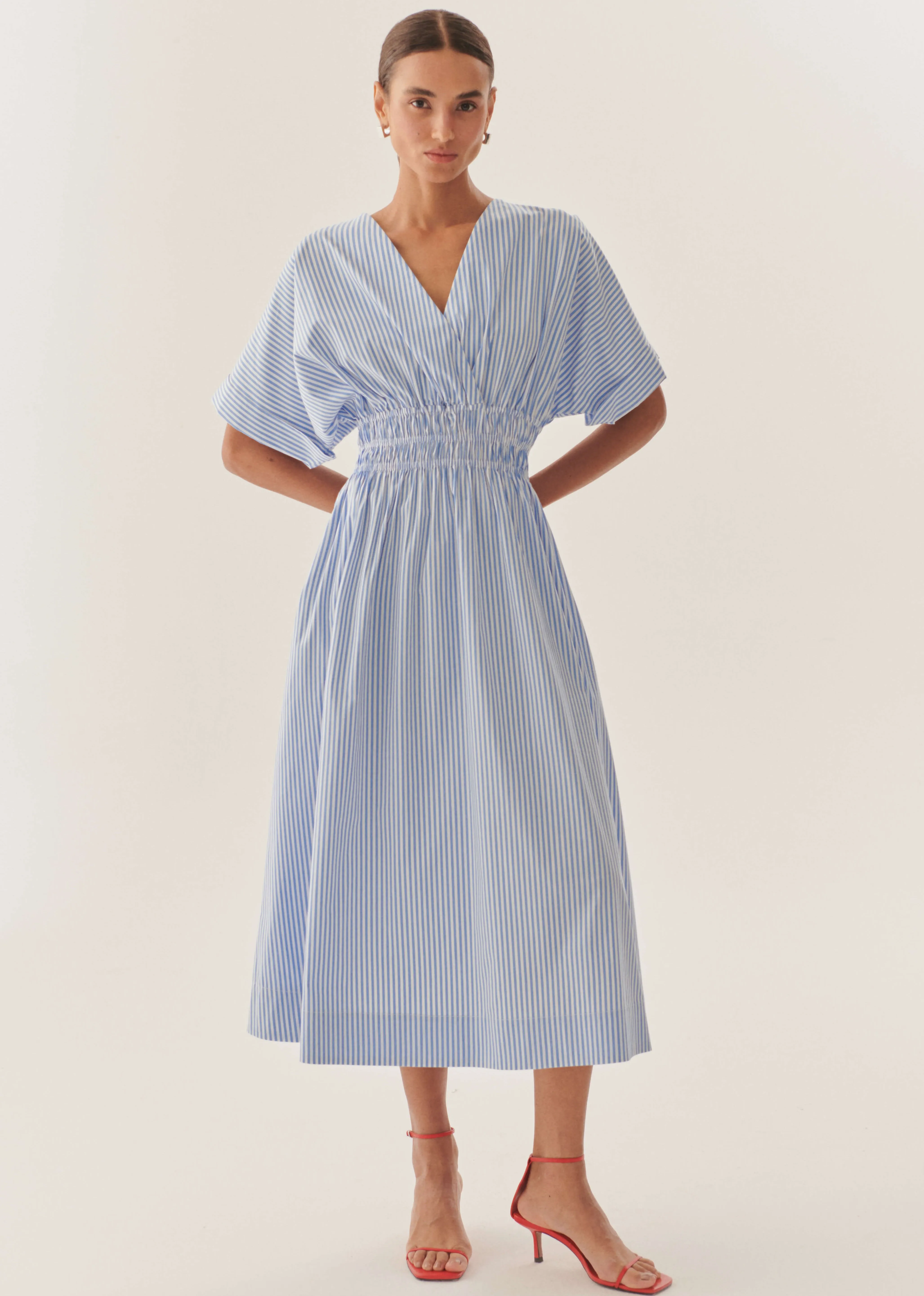 Exquise Presley Blue/White Striped Midi Dress