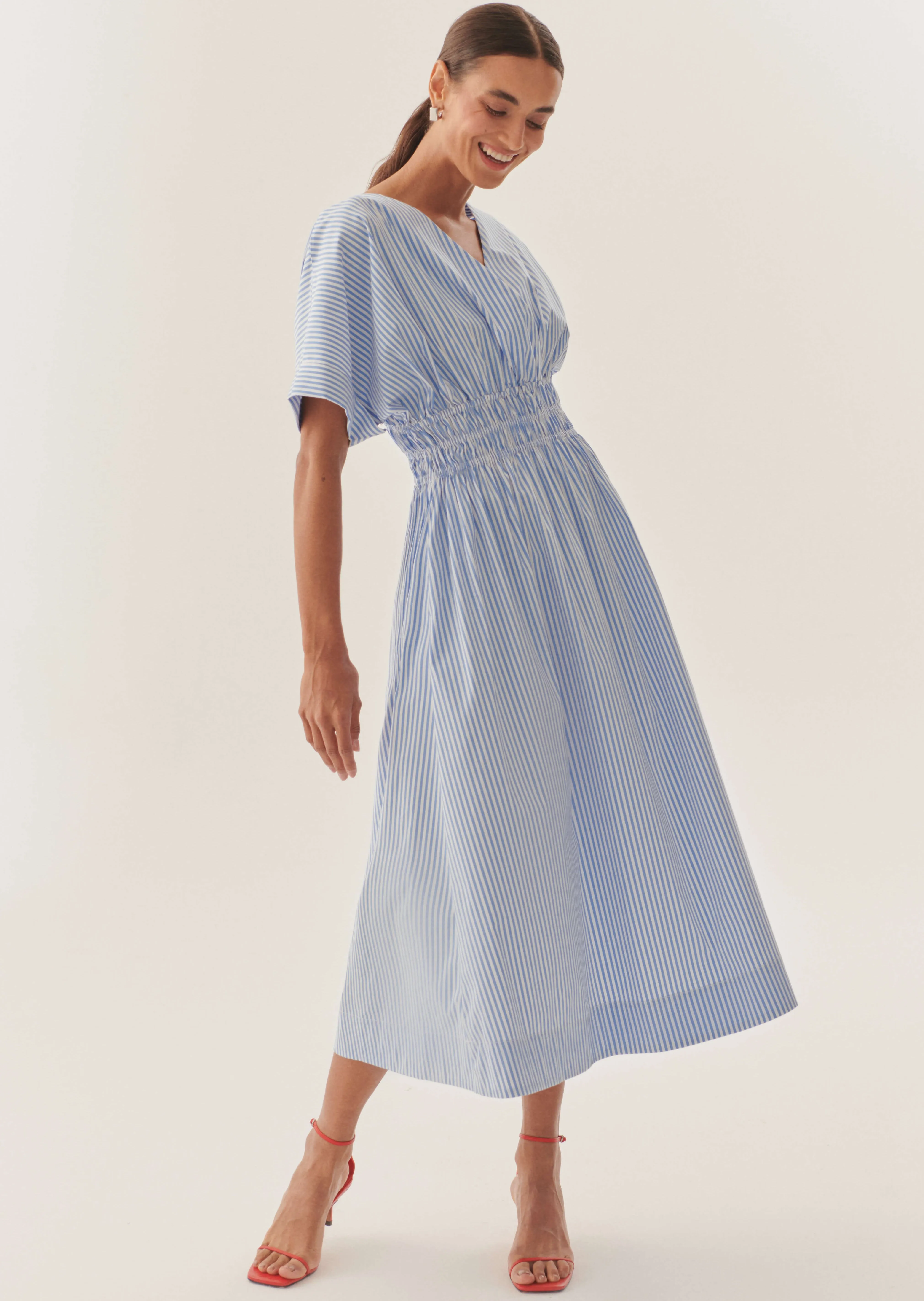 Exquise Presley Blue/White Striped Midi Dress