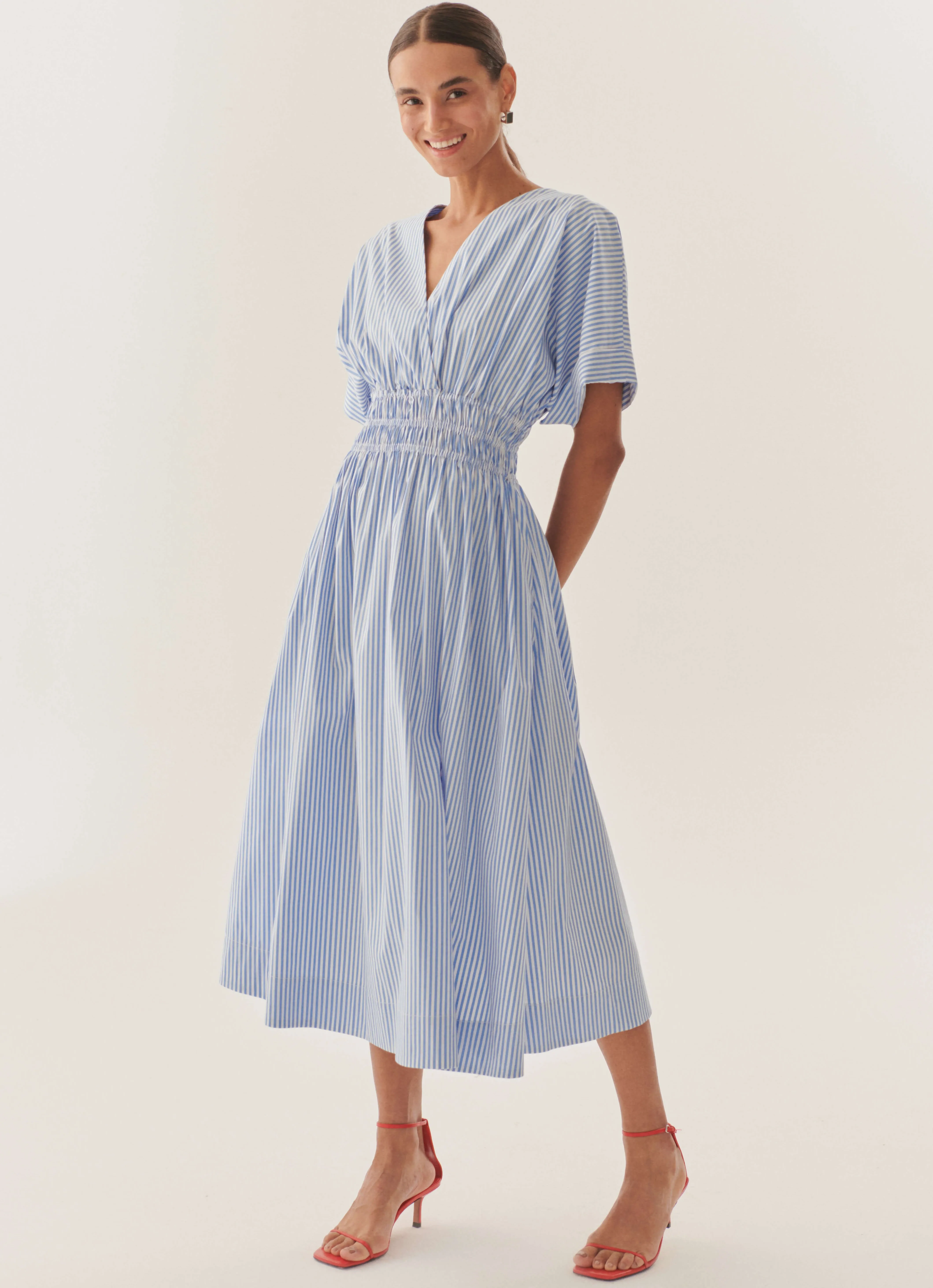 Exquise Presley Blue/White Striped Midi Dress