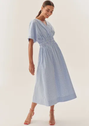Exquise Presley Blue/White Striped Midi Dress