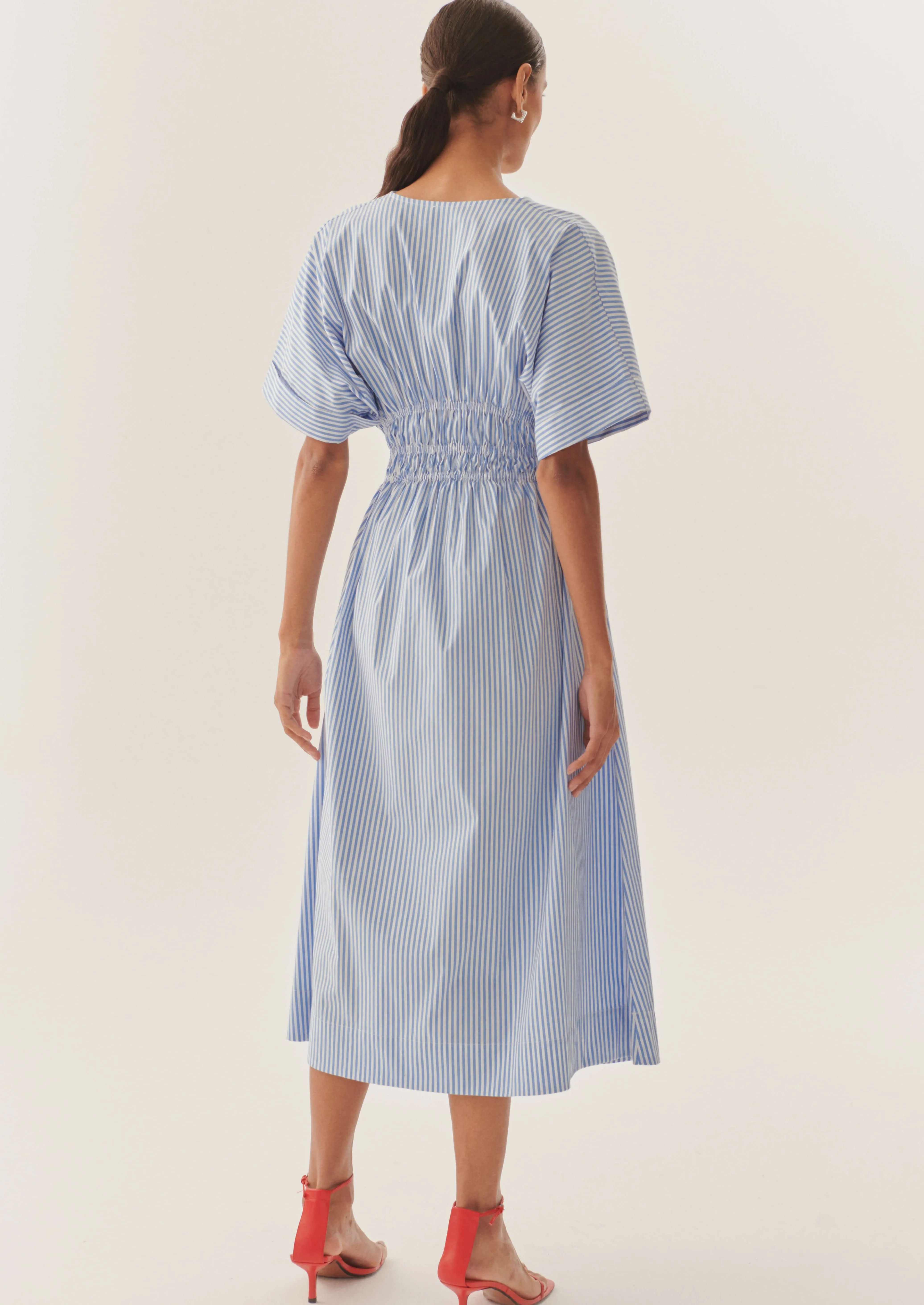 Exquise Presley Blue/White Striped Midi Dress