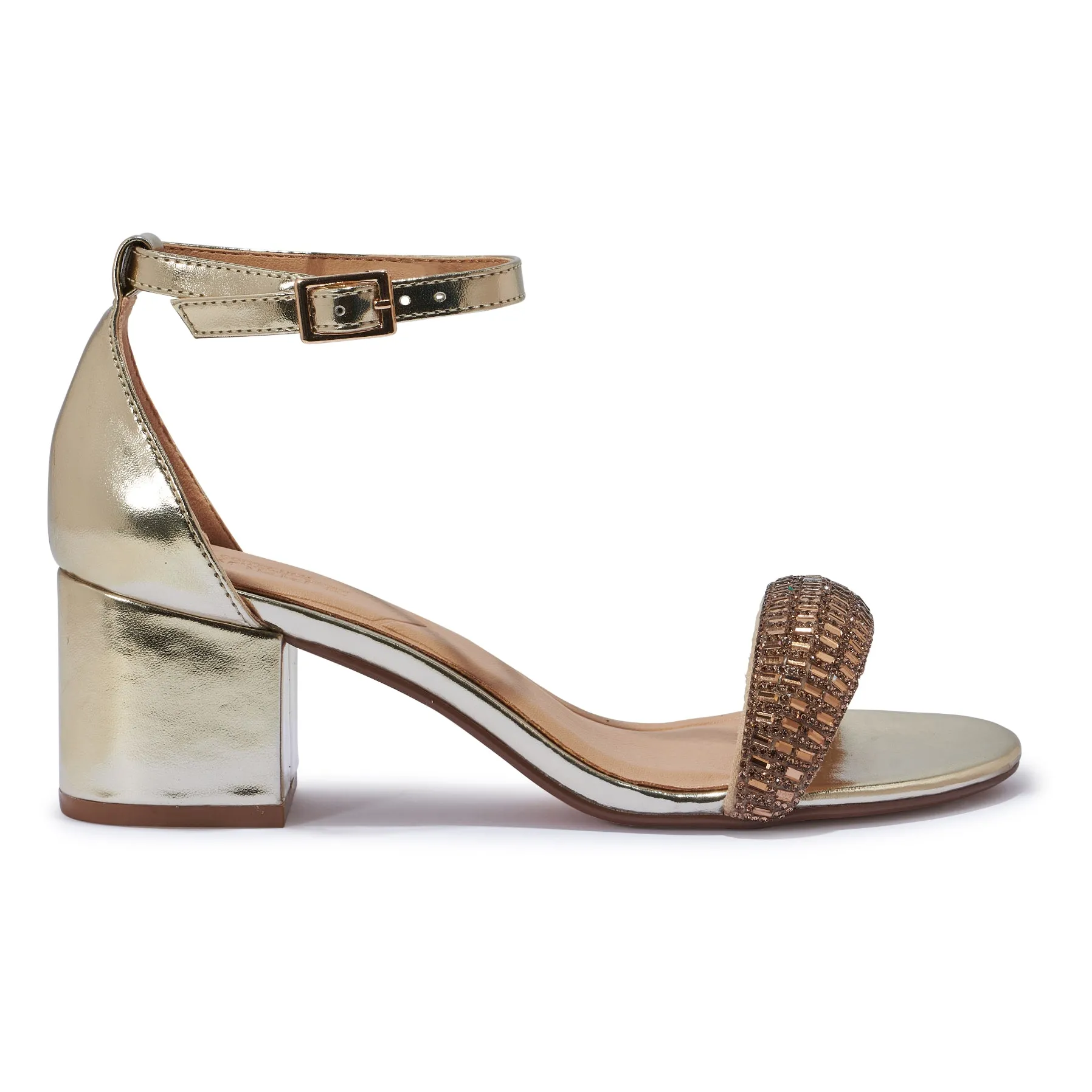 HALLIE321 PADDED DIAMANTE BLOCK HEEL SANDAL