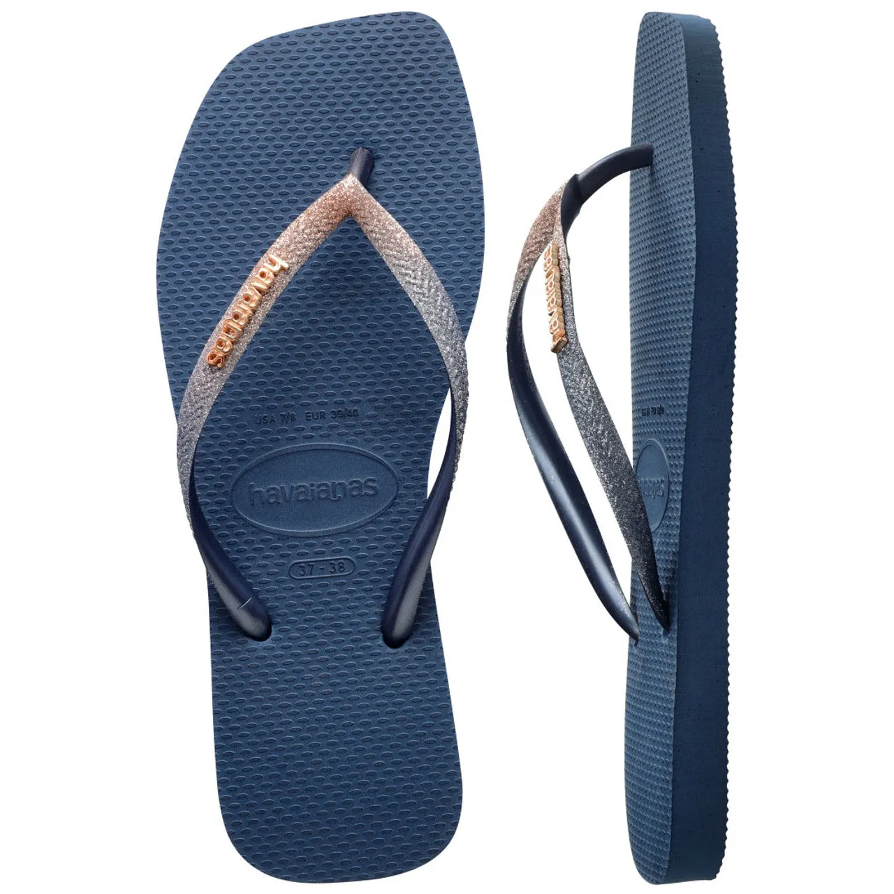 HAVAIANAS SLIM SQUARE GLITTER - INDIGO BLUE