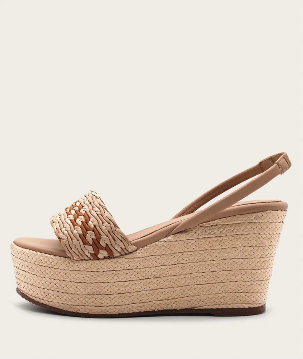 Kaanas Santiago multi-color raffia wedge almond