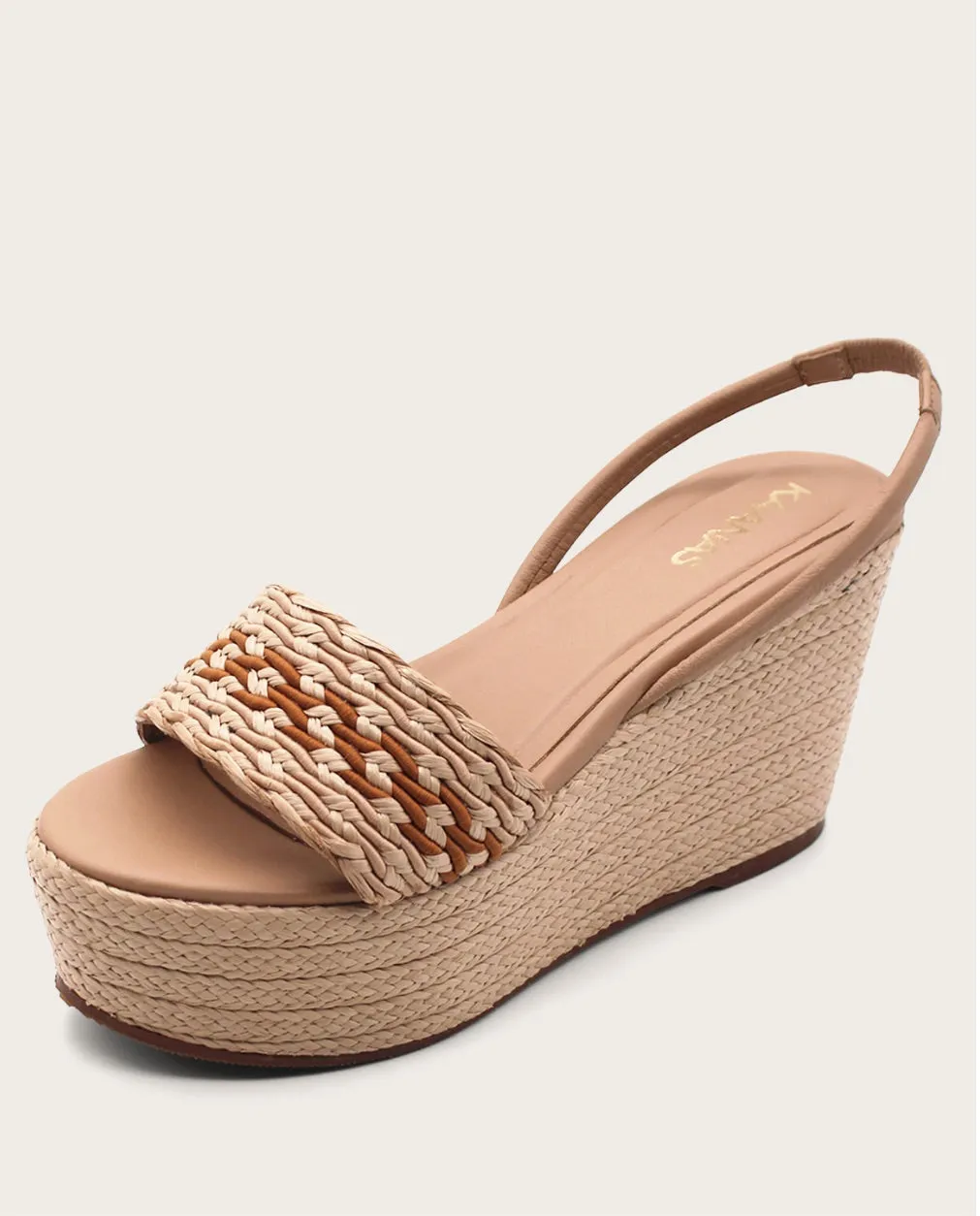 Kaanas Santiago multi-color raffia wedge almond