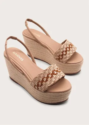 Kaanas Santiago multi-color raffia wedge almond