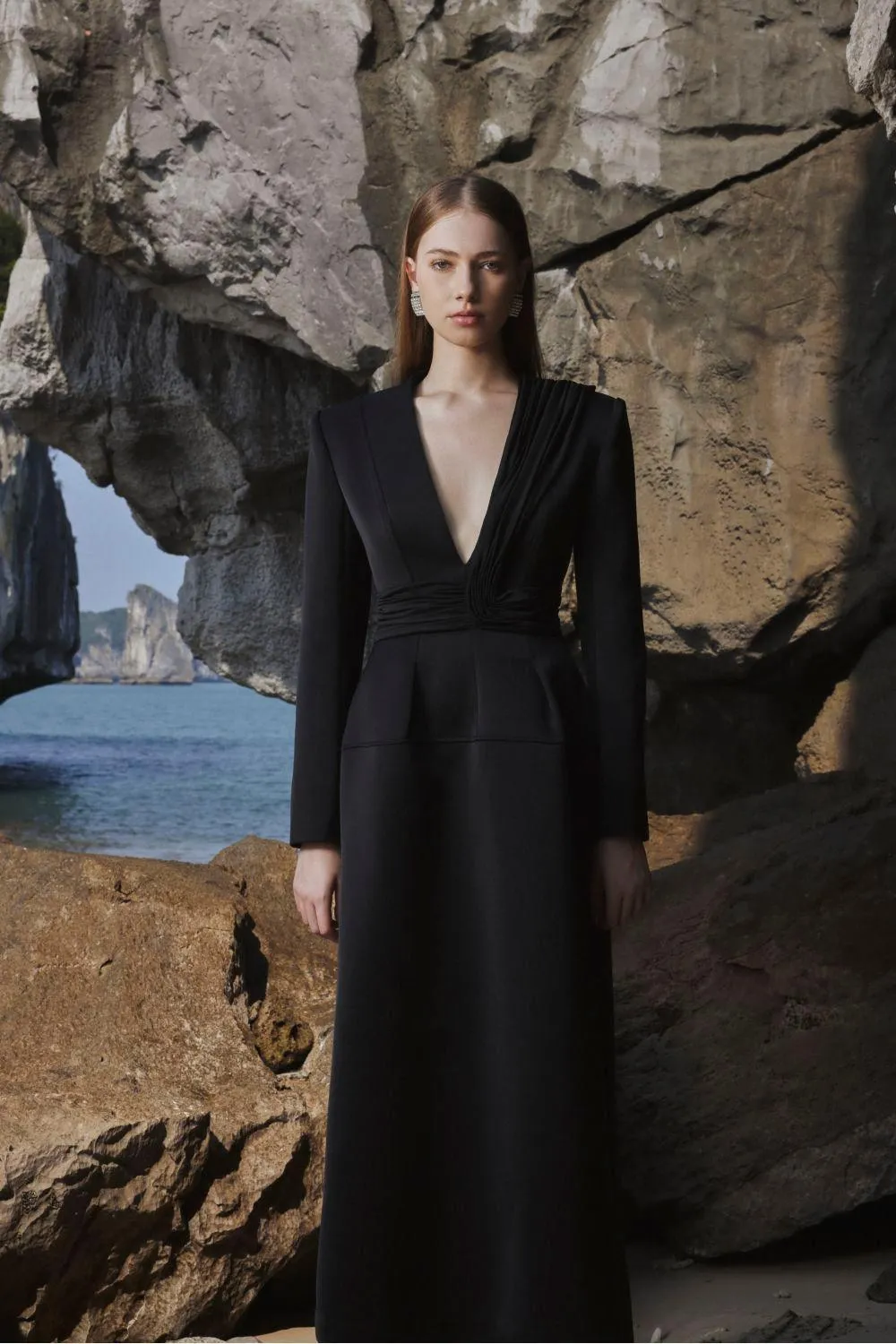 Melody A-line V-Neck Taffeta Midi Dress