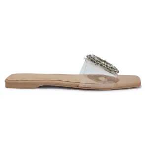 PARKER10 DIAMANTE BROACH PERSPEX FLAT SANDAL