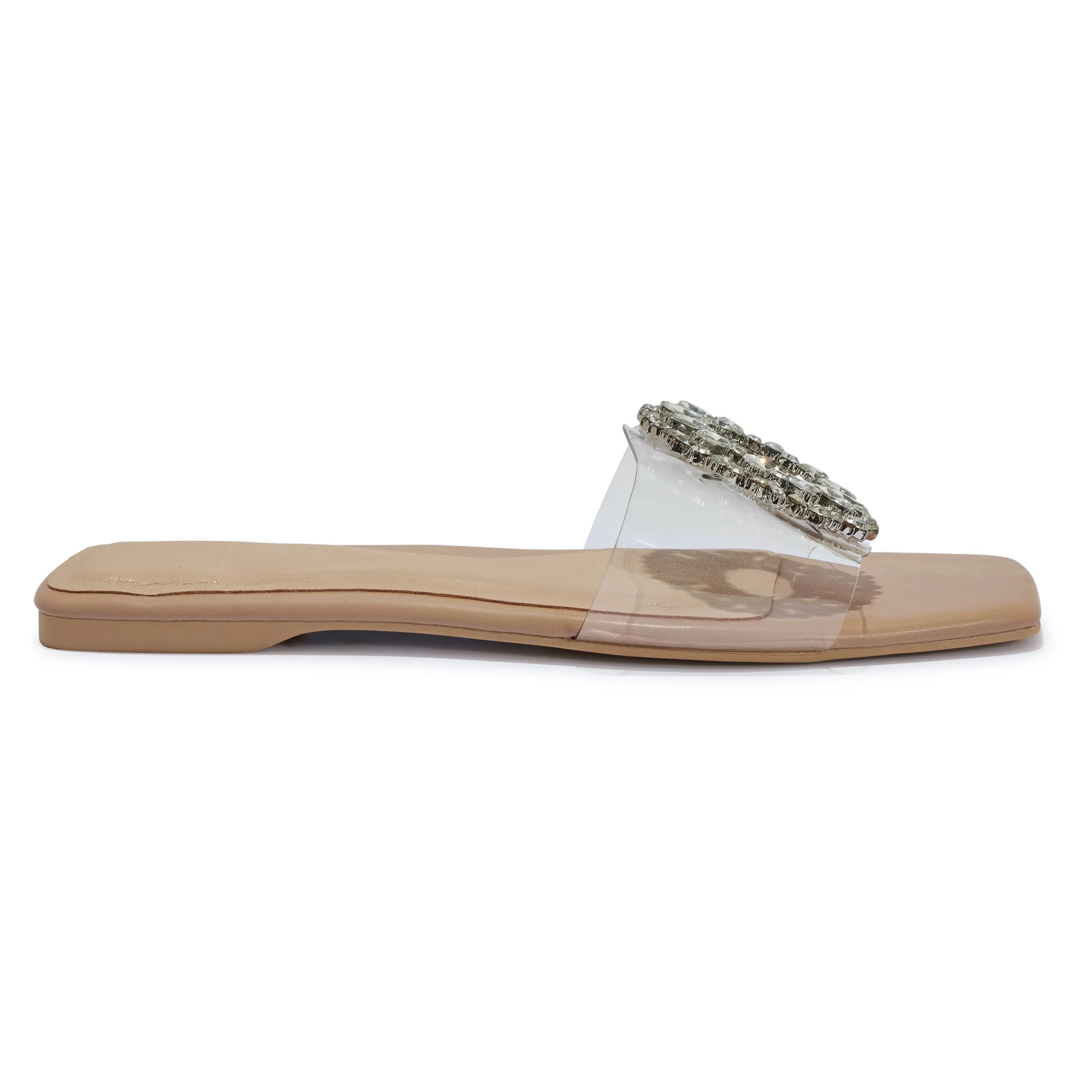 PARKER10 DIAMANTE BROACH PERSPEX FLAT SANDAL