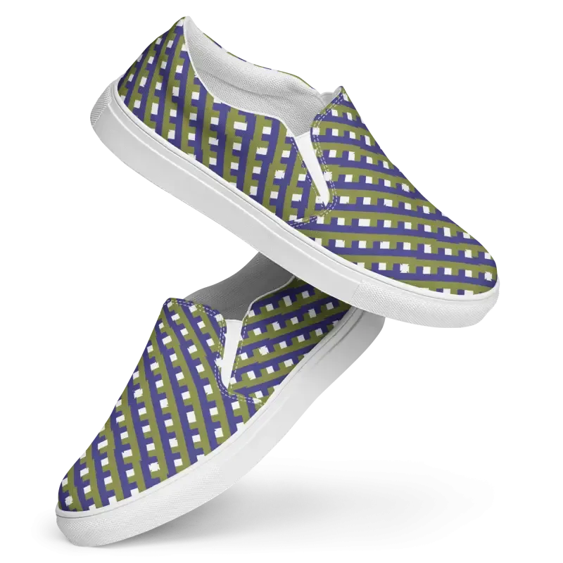 Purple Check Canvas Shoes Women Slip