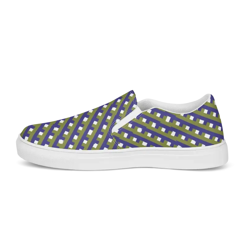 Purple Check Canvas Shoes Women Slip
