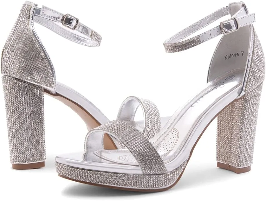 ShoeLand Enlove Silver 2020 Fashion Ankle Strap Platform High Heeled Sandals