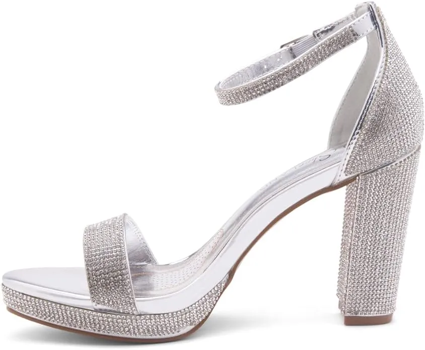 ShoeLand Enlove Silver 2020 Fashion Ankle Strap Platform High Heeled Sandals