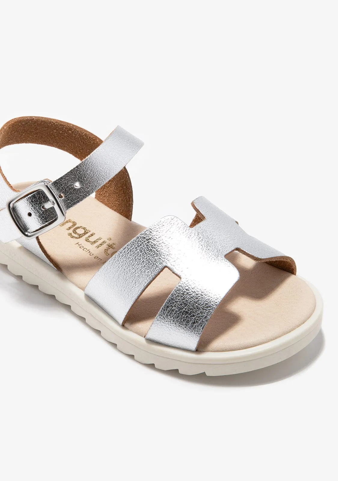 Silver Metalized Buckle Sandals