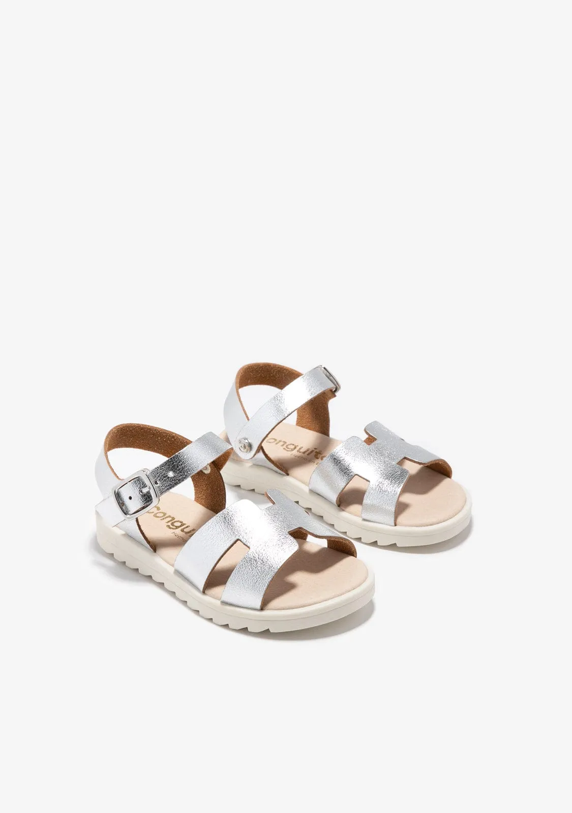 Silver Metalized Buckle Sandals