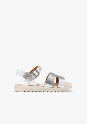 Silver Metalized Buckle Sandals