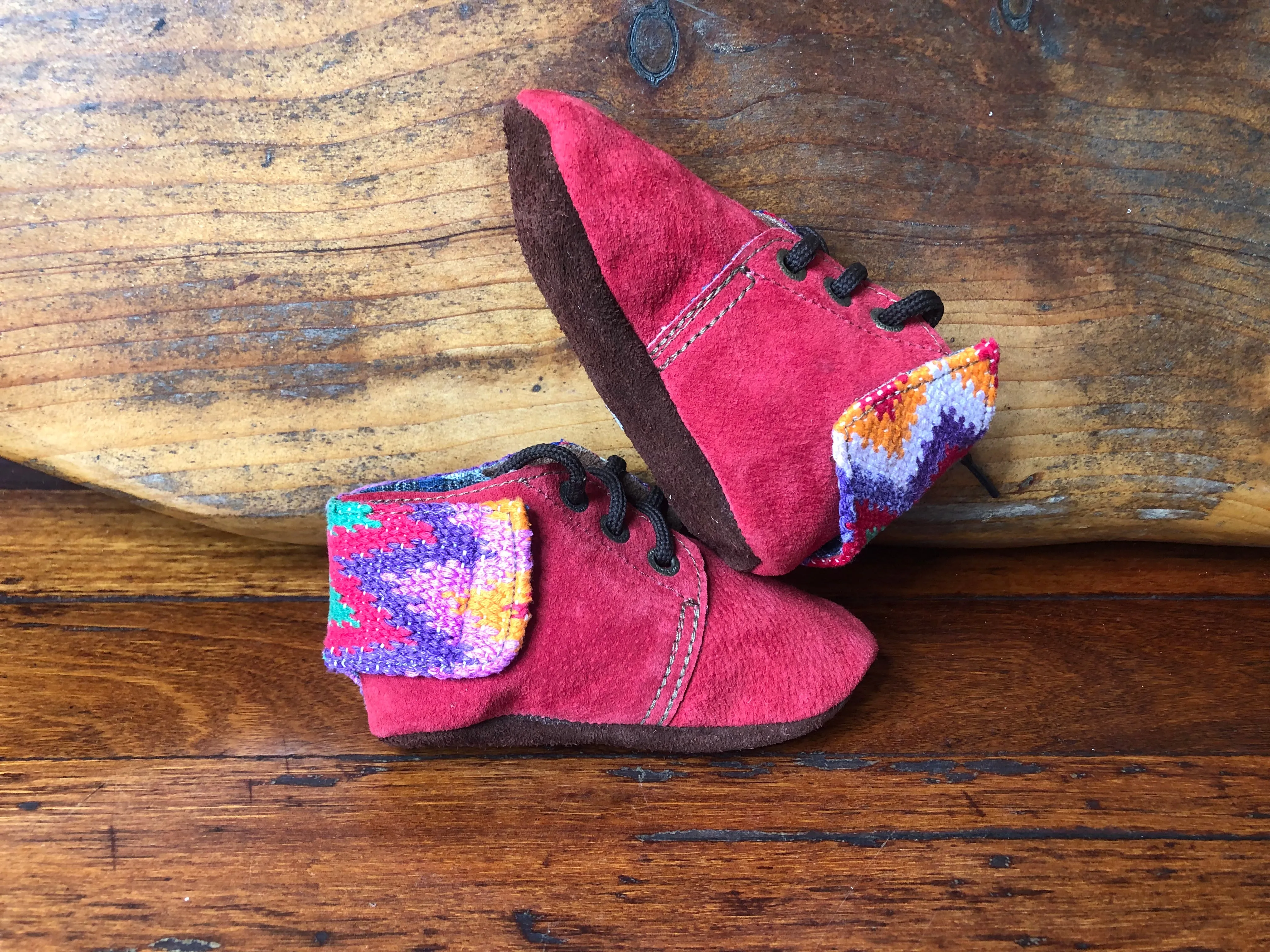 Size 23 Baby Moccasins - Hot Pink with Zigzag