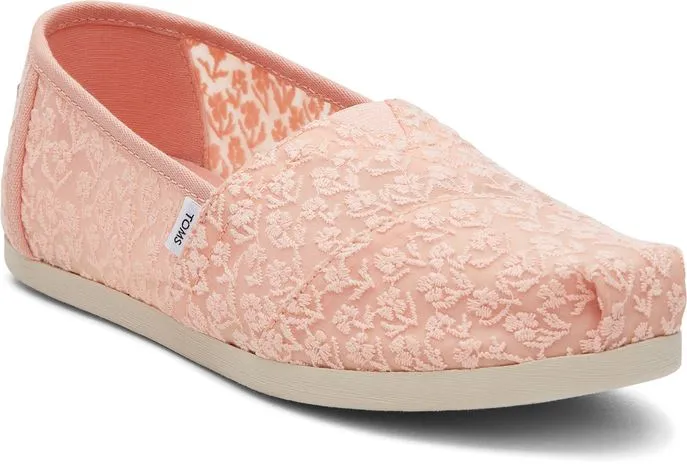 Toms Alpargata Floral Lace Peach Blush Womens Espadrilles Shoes