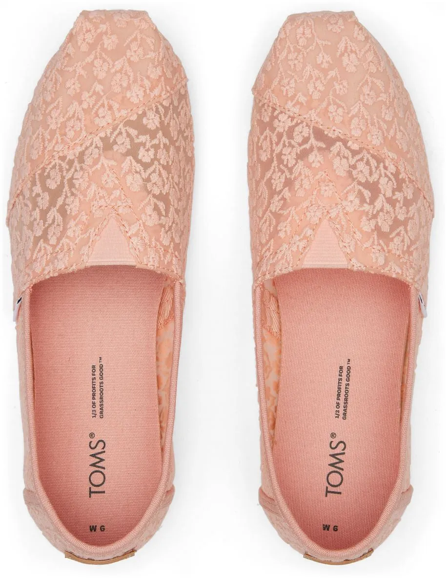 Toms Alpargata Floral Lace Peach Blush Womens Espadrilles Shoes