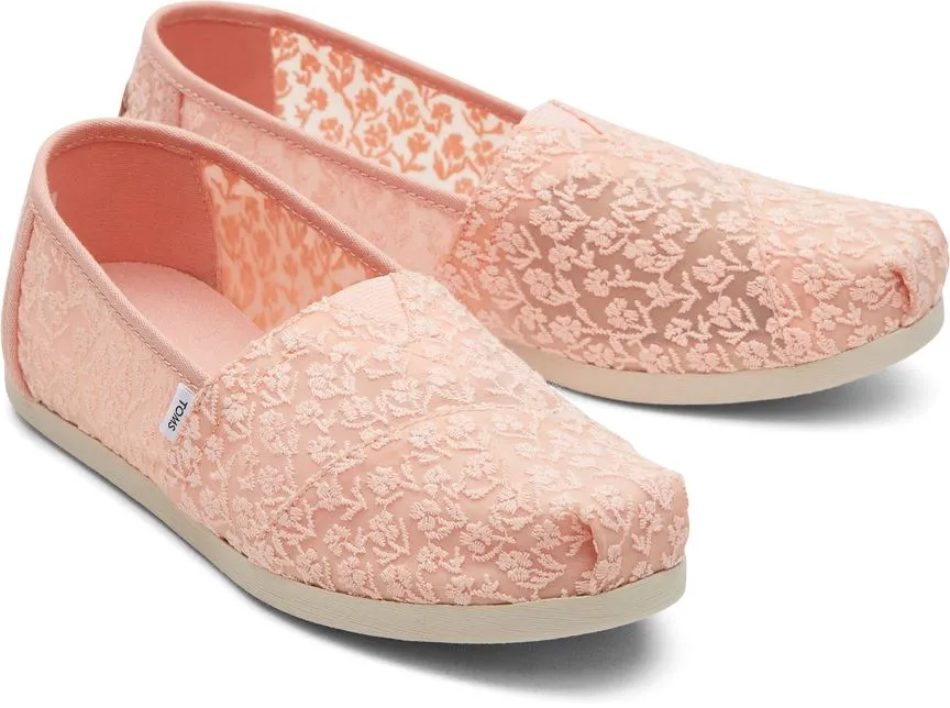 Toms Alpargata Floral Lace Peach Blush Womens Espadrilles Shoes