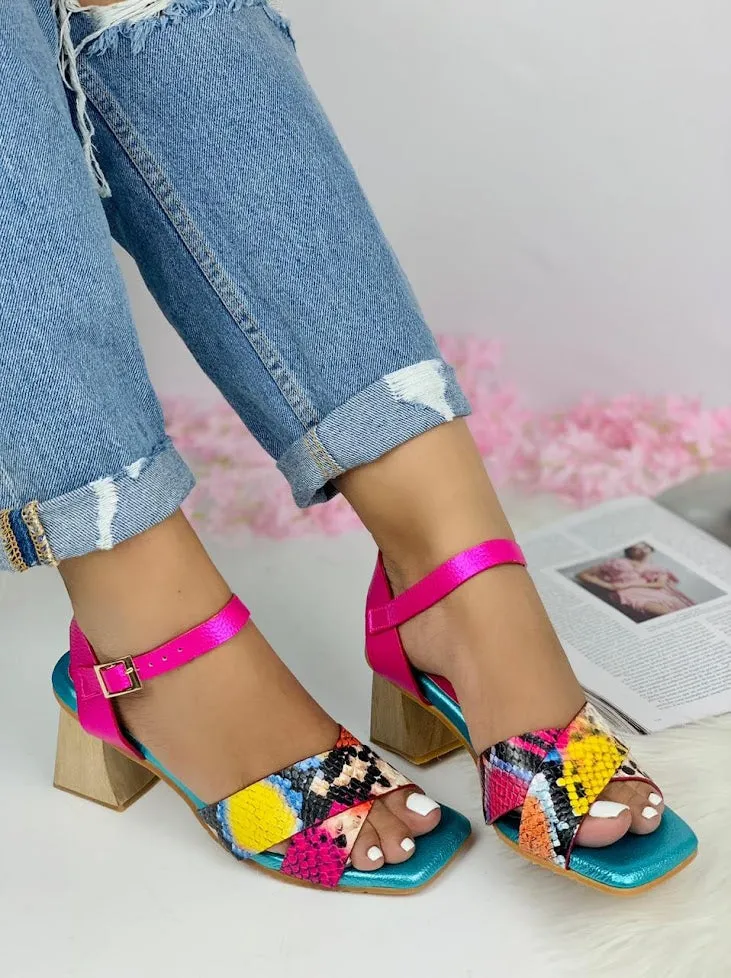 Vibrant Multicolor Block Heel Sandals