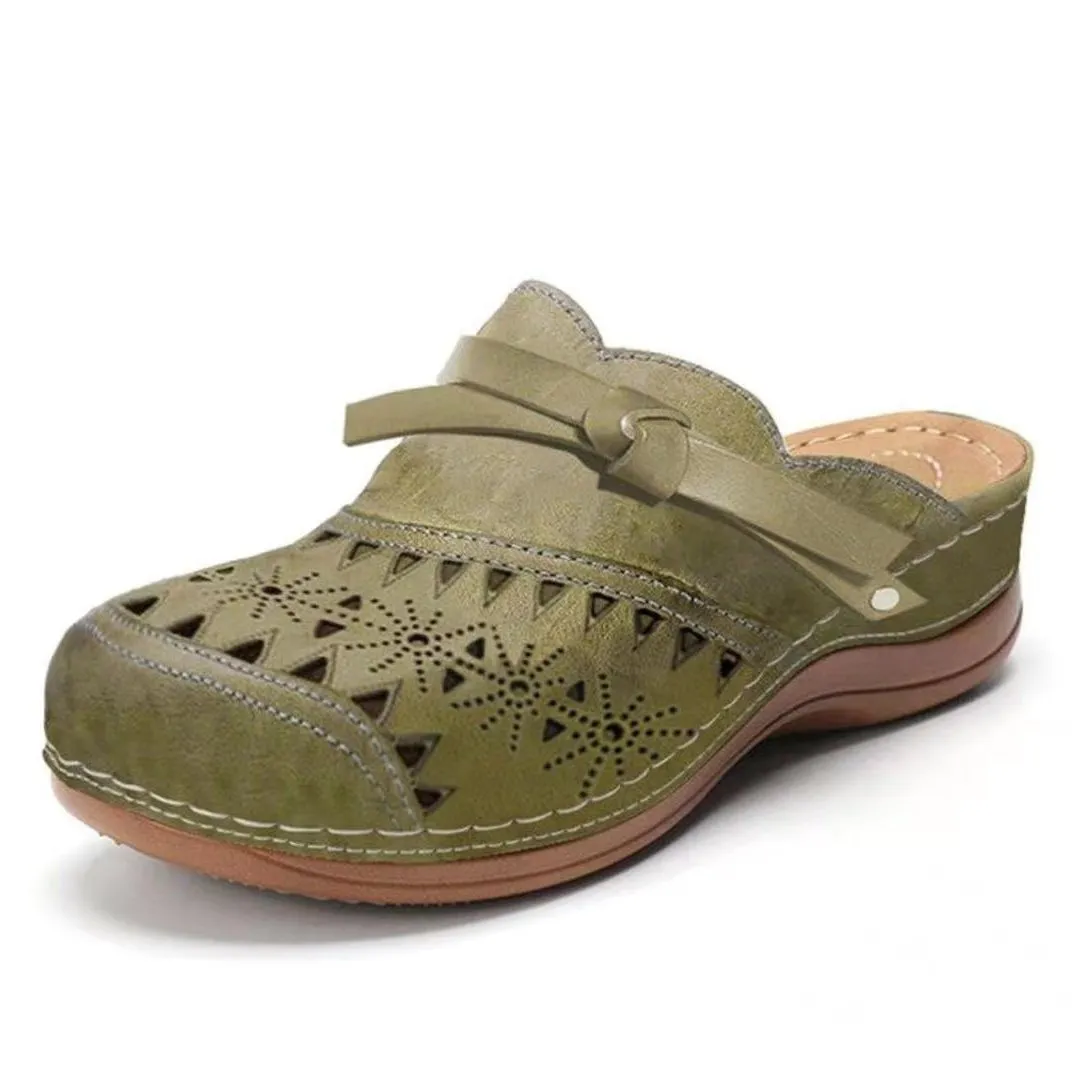 Women bow hollow round toe slide chunky platform sandals