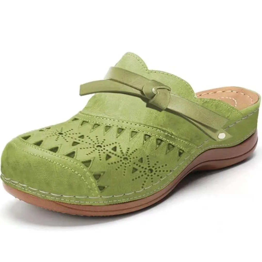 Women bow hollow round toe slide chunky platform sandals
