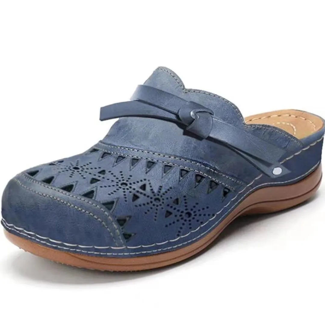 Women bow hollow round toe slide chunky platform sandals
