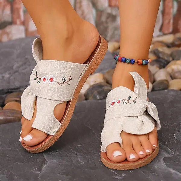 Women's Retro Bow Flower Roman Flip Flops 18993132C