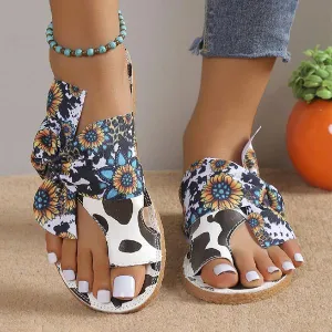 Women's Retro Bow Flower Roman Flip Flops 18993132C