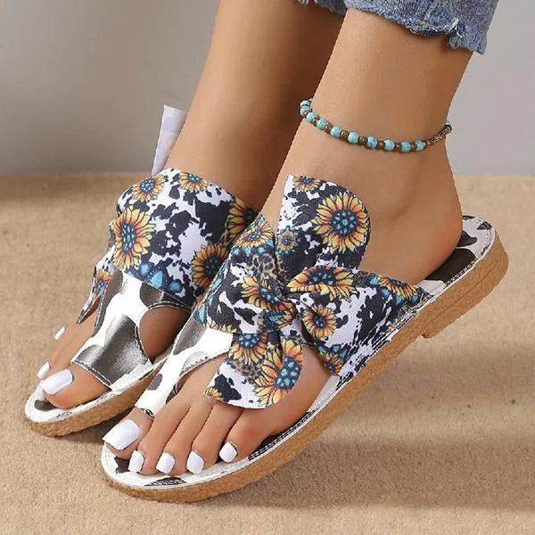 Women's Retro Bow Flower Roman Flip Flops 18993132C