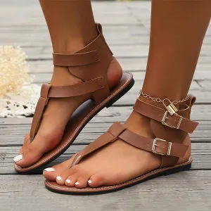 Women's Retro Flat Thong Sandals with Belt Buckle 51297823S
