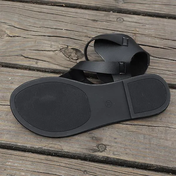 Women's Retro Flat Thong Sandals with Belt Buckle 51297823S